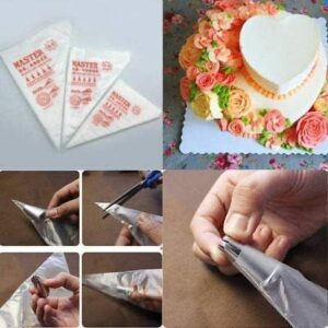 Polythene Icing Piping Cone for Decorating for Cream Cake Pastry Cupcake Decoration Reusable – Transparent (Pack of 100) (Medium)