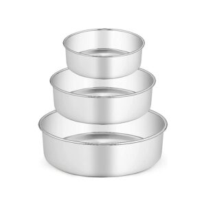 Cake Mold Tin Pan Aluminium Set (6″, 8″, 10″ Inch, Silver, Set of 3) for Baking