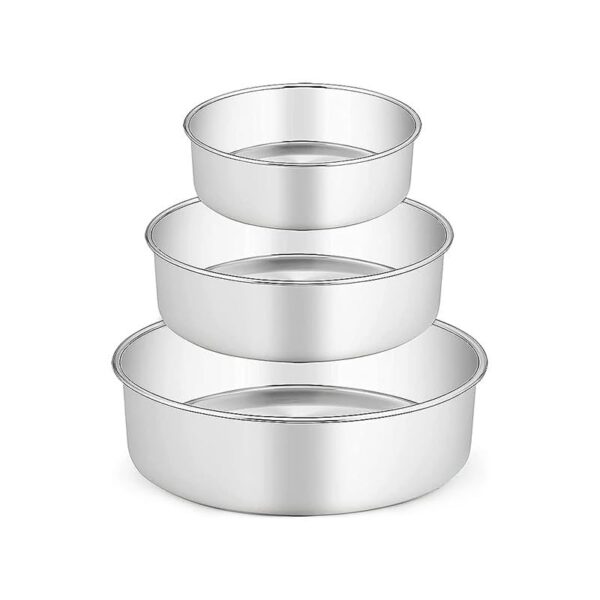 "Set of 3 Cake Mold Tin Pan Aluminium Set (6", 8", 10" inches) for round cake baking, microwave oven safe"