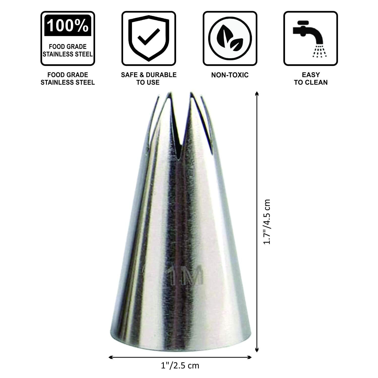 "1M stainless steel open star nozzle piping tip for cake, muffin, and cupcake decoration"