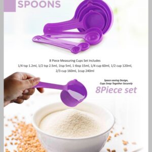 Plastic Measuring Cups and Spoons Set (8 pcs) with Ring Holder for Baking and Cooking