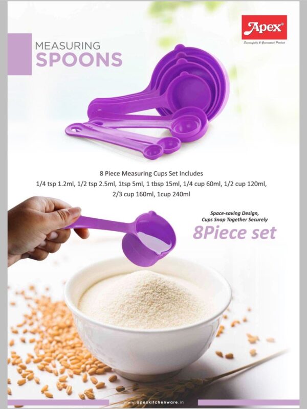 "Plastic measuring cups and spoons set with ring holder, 8 pieces, for baking and cooking"