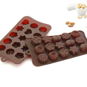 Silicone Flower Shape Chocolate Mould | Multi-Design Chocolate Mold (Brown, 10-Inch)