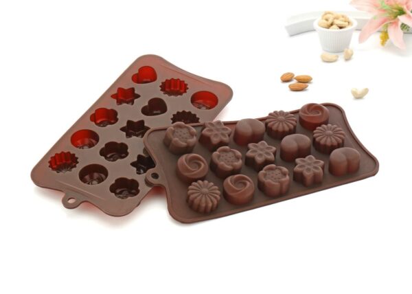 Silicone Flower Shape Chocolate Mould | Multi-Design Chocolate Mold (Brown, 10-Inch) - Image 2