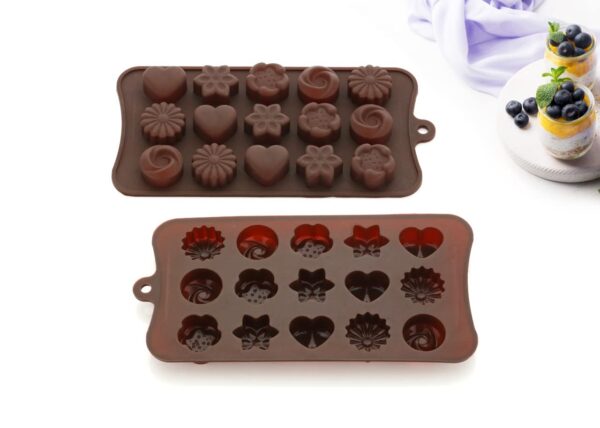 Silicone Flower Shape Chocolate Mould | Multi-Design Chocolate Mold (Brown, 10-Inch) - Image 3