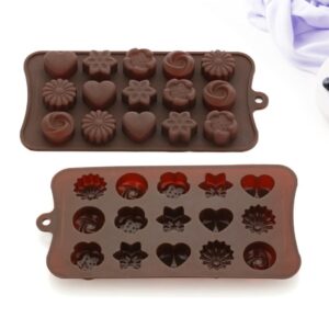 Silicone Flower Shape Chocolate Mould | Multi-Design Chocolate Mold (Brown, 10-Inch)