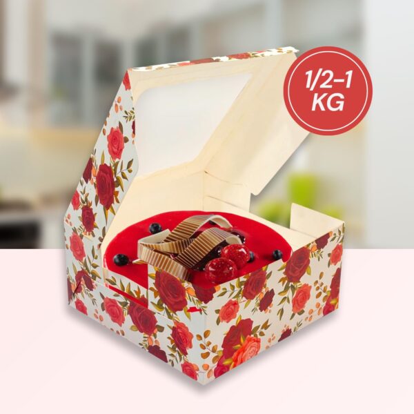 Printed Window Floral Cake Boxes (8 x 8 x 5 inches) - Pack of 10 | For 1/2 to 1 kg Cakes - Image 5