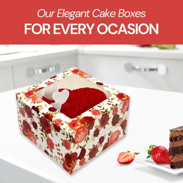 Printed Window Floral Cake Boxes (8 x 8 x 5 inches) - Pack of 10 | For 1/2 to 1 kg Cakes - Image 2