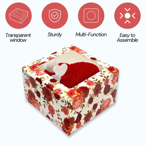 Printed Window Floral Cake Boxes (8 x 8 x 5 inches) - Pack of 10 | For 1/2 to 1 kg Cakes - Image 3