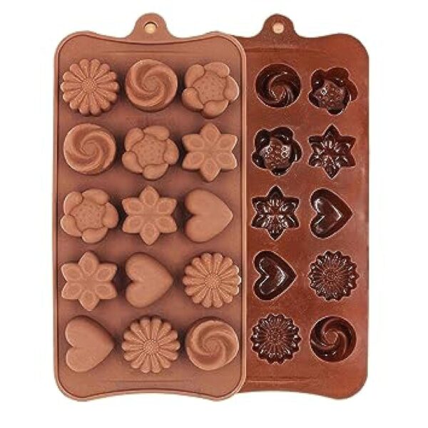 Silicone Flower Shape Chocolate Mould | Multi-Design Chocolate Mold (Brown, 10-Inch) - Image 4